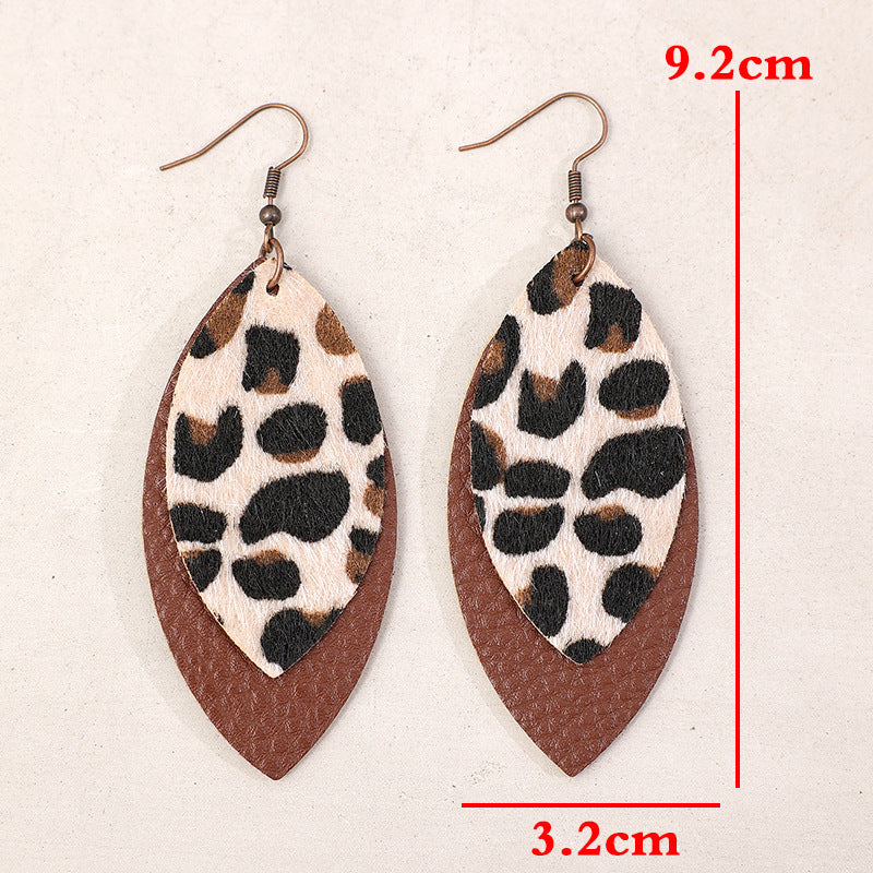 Leaf Shape Leather Dangle Earrings