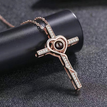 100 languages, I love you. Nano projection necklace for men and women, fashionable and simple cross necklace