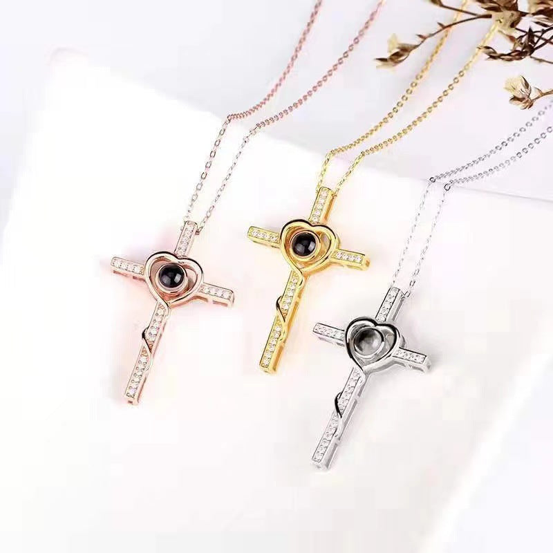 100 languages, I love you. Nano projection necklace for men and women, fashionable and simple cross necklace