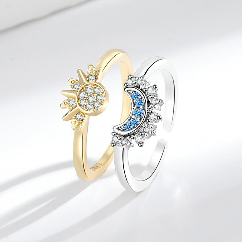 European and American personality simple design sun and moon folding ring female couple ring
