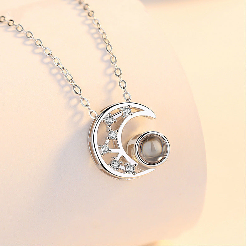 Star and Moon Projection Necklace 100 Languages I Love You Internet Celebrity Pendant