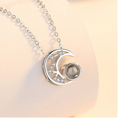 Star and Moon Projection Necklace 100 Languages I Love You Internet Celebrity Pendant