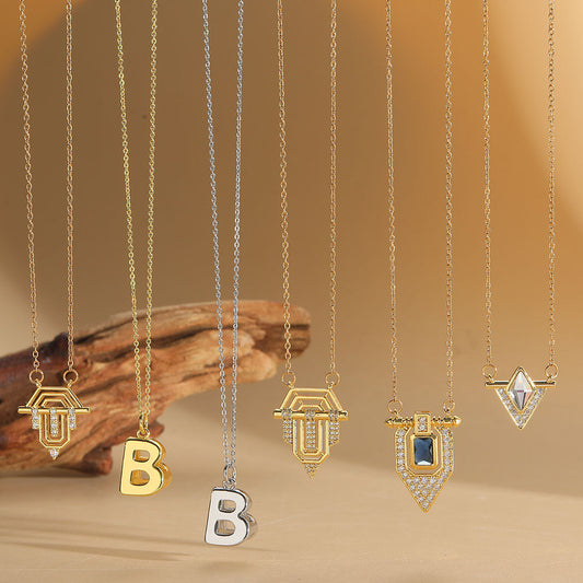 Roman retro flag design pendant necklace for women's collarbone chain