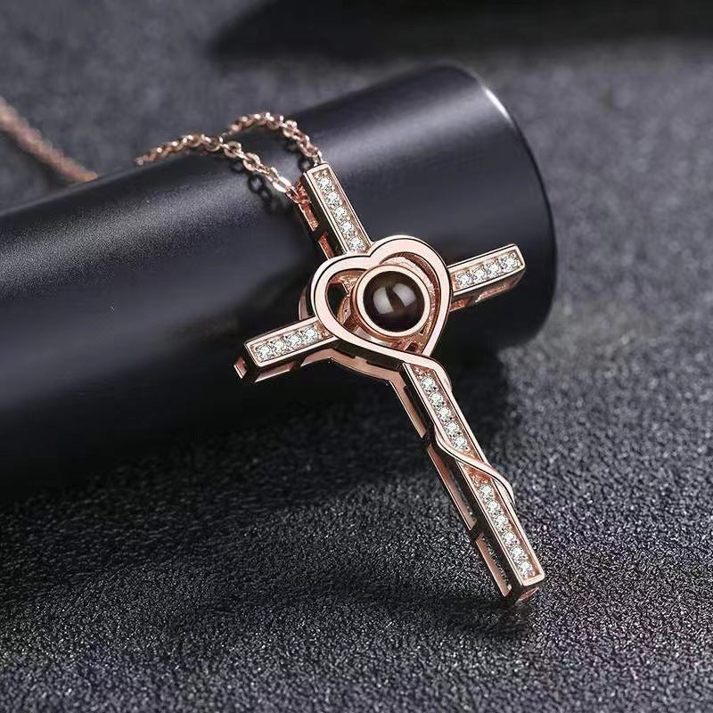 100 languages, I love you. Nano projection necklace for men and women, fashionable and simple cross necklace