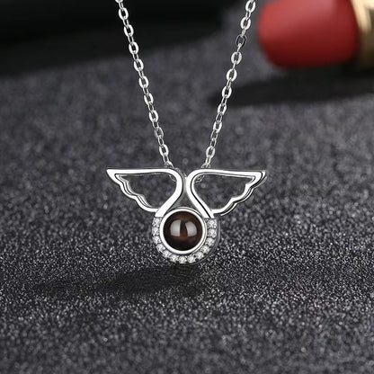 Personality niche 100 languages Love Memory Angel Wing projection pendant
