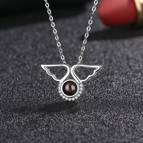 Personality niche 100 languages Love Memory Angel Wing projection pendant