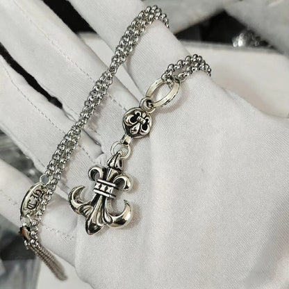 Cross necklace hexagonal star sword boat anchor pendant paired with letter flame pearl chain ﻿