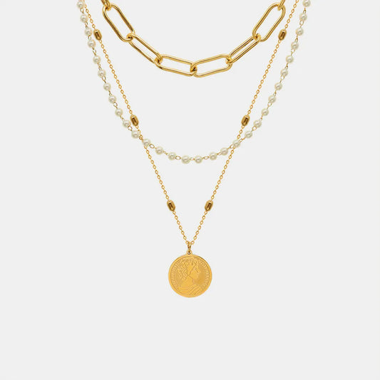 Synthetic Pearl Titanium Steel Three-Layered Necklace