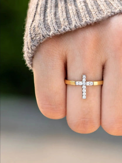 Inlaid Zircon Cross Ring