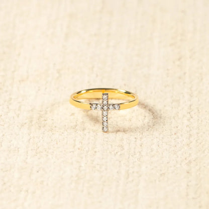 Inlaid Zircon Cross Ring